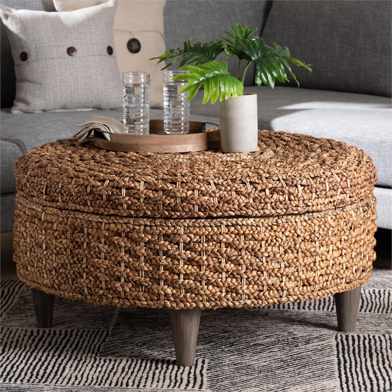 bali & pari Bailey Handwoven Seagrass Storage Ottoman with Lift-Top Lid