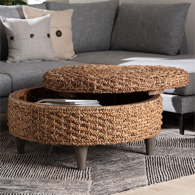 bali & pari Bailey Handwoven Seagrass Storage Ottoman with Lift-Top Lid