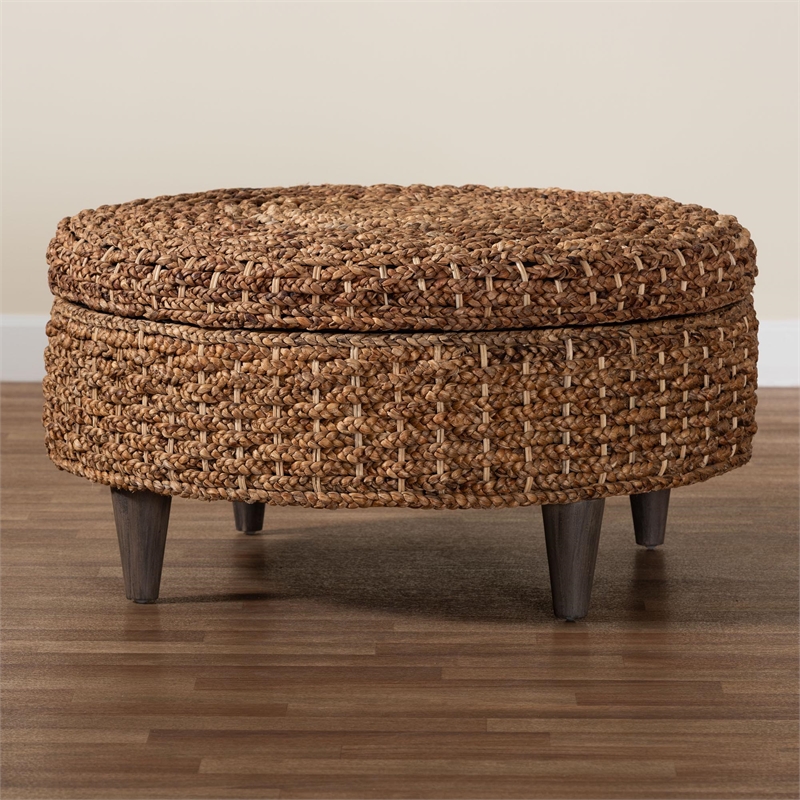 bali & pari Bailey Handwoven Seagrass Storage Ottoman with Lift-Top Lid