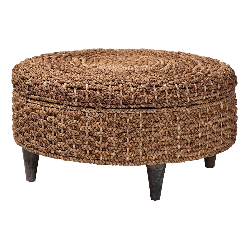bali & pari Bailey Handwoven Seagrass Storage Ottoman with Lift-Top Lid