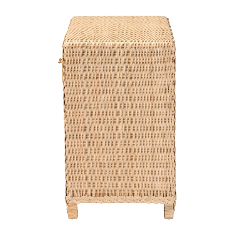 bali & pari Lanica Braided Natural Rattan Console Table with Drawers and Shelves
