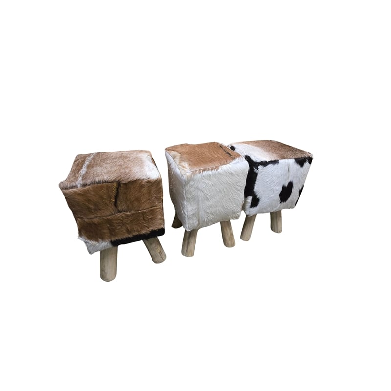 bali & pari Scotlyn Leather Footstool with Wood Legs - Rustic Boho Accent Seat