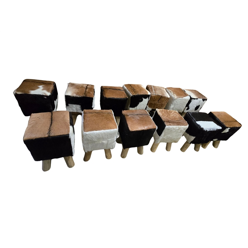 bali & pari Scotlyn Leather Footstool with Wood Legs - Rustic Boho Accent Seat
