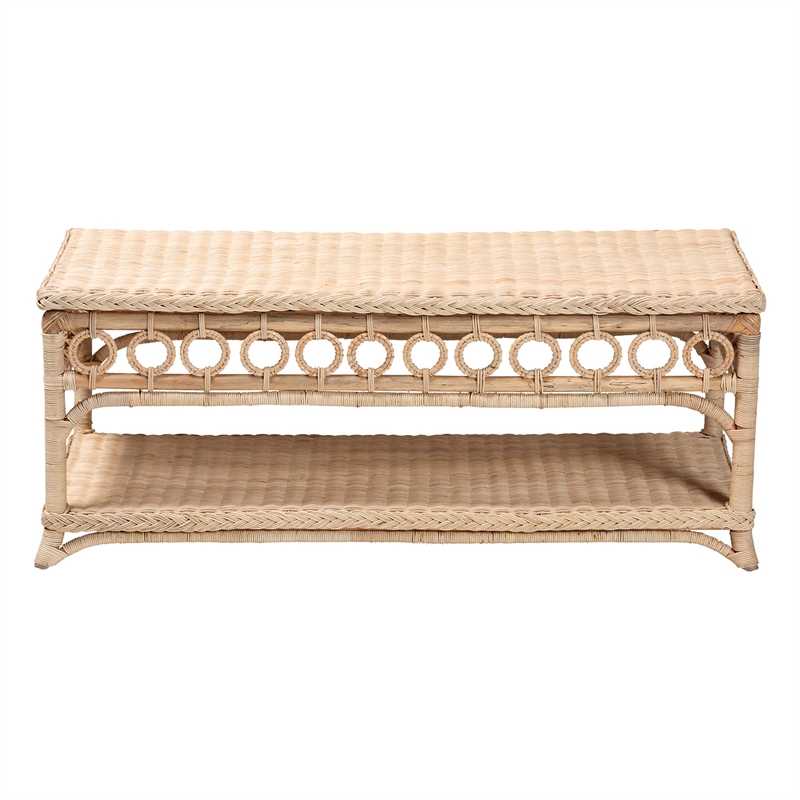bali & pari Oxford Rattan Coffee Table with Shelf - Living Room Accent Table