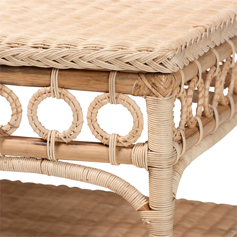 bali & pari Oxford Rattan Coffee Table with Shelf - Living Room Accent Table