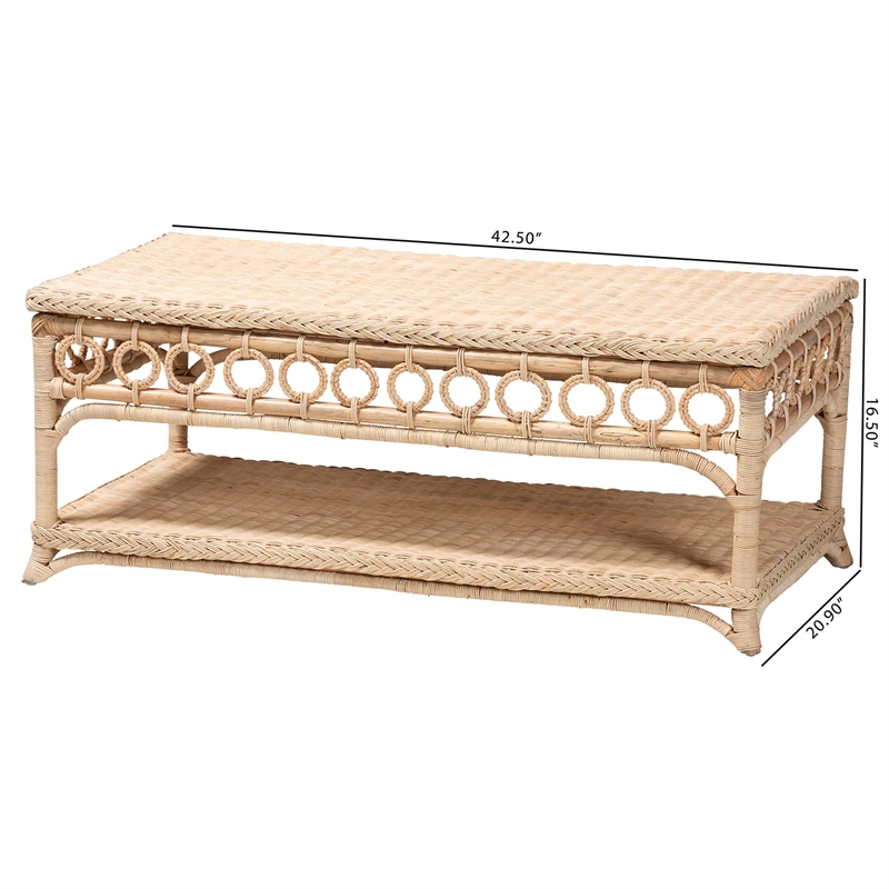 bali & pari Oxford Rattan Coffee Table with Shelf - Living Room Accent Table