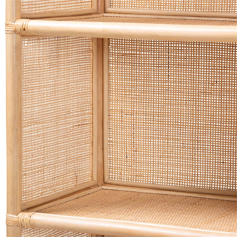 bali & pari Chusi Rattan Shelf - Handwoven Cane Display Unit with Storage Rack