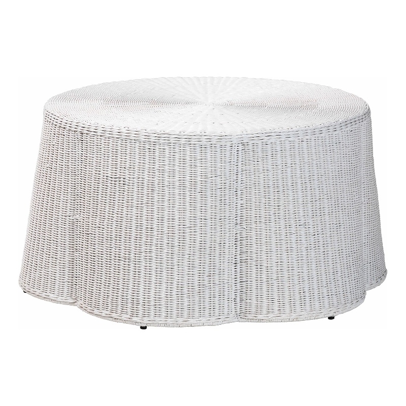 bali & pari Palm Rattan Coffee Table Handwoven Wicker Accent Table White