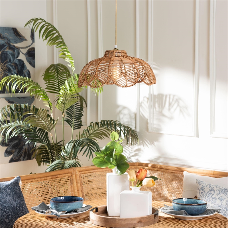 bali & pari Neorah Rattan Pendant Lampshade - Coastal Boho Ceiling Light Cover