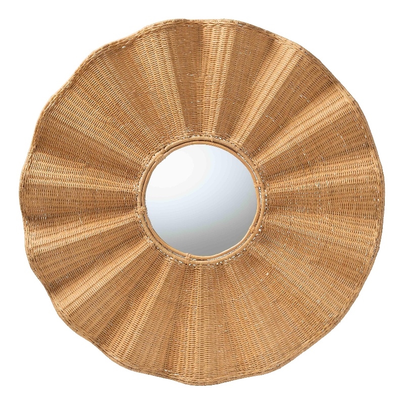 bali & pari Palm Scalloped Rattan Wall Mirror - Handwoven Wicker Round Mirror