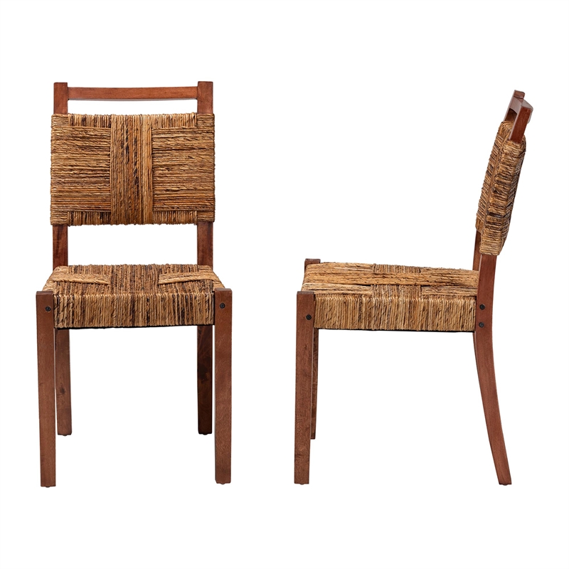bali & pari Chabela Handwoven Seagrass Dining Chair Set of 2- Mango Wood Frame