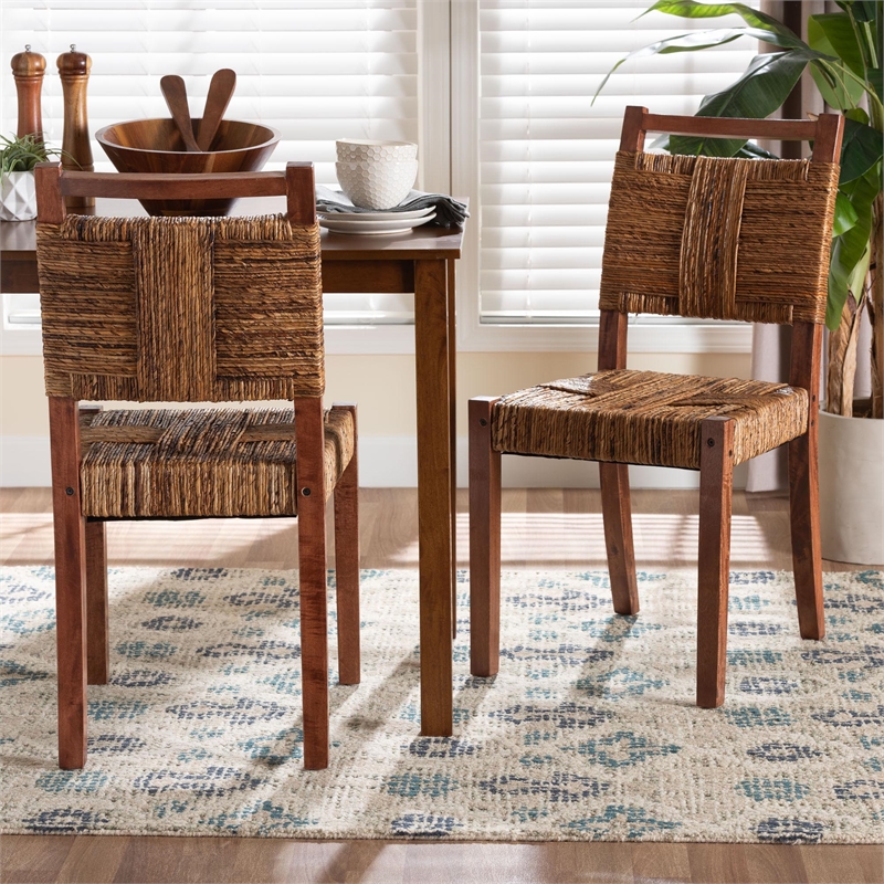 bali & pari Chabela Handwoven Seagrass Dining Chair Set of 2- Mango Wood Frame