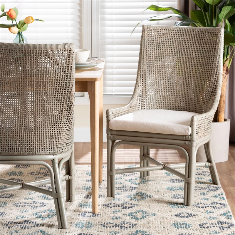 bali & pari Bella Rattan Dining Chair with Cushion - Grey
