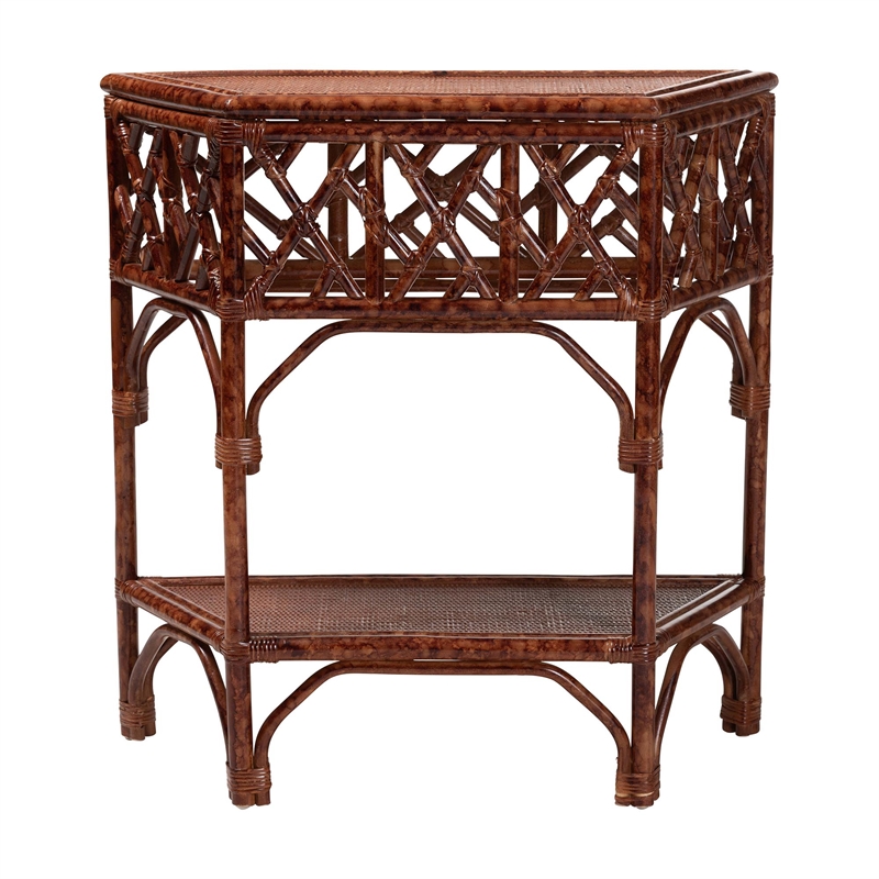 bali & pari Gaspar Marbled Tortoise Natural Rattan Console Table