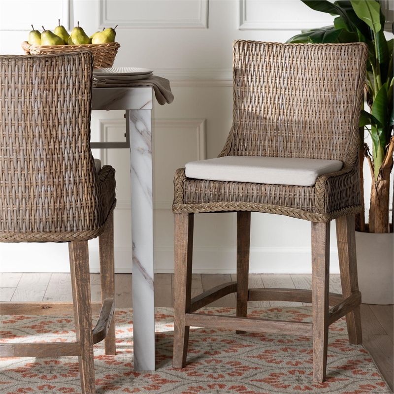bali & pari Derris Natural Rattan Counter Stool with Cushion