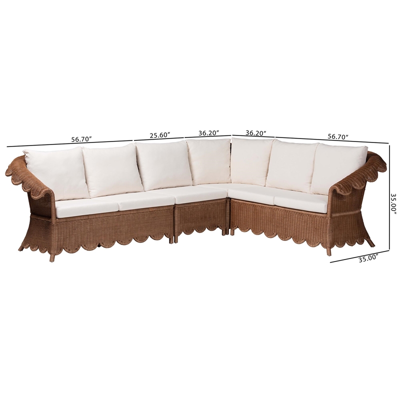 bali & pari Detta Natural Rattan 4-Piece Sectional Set