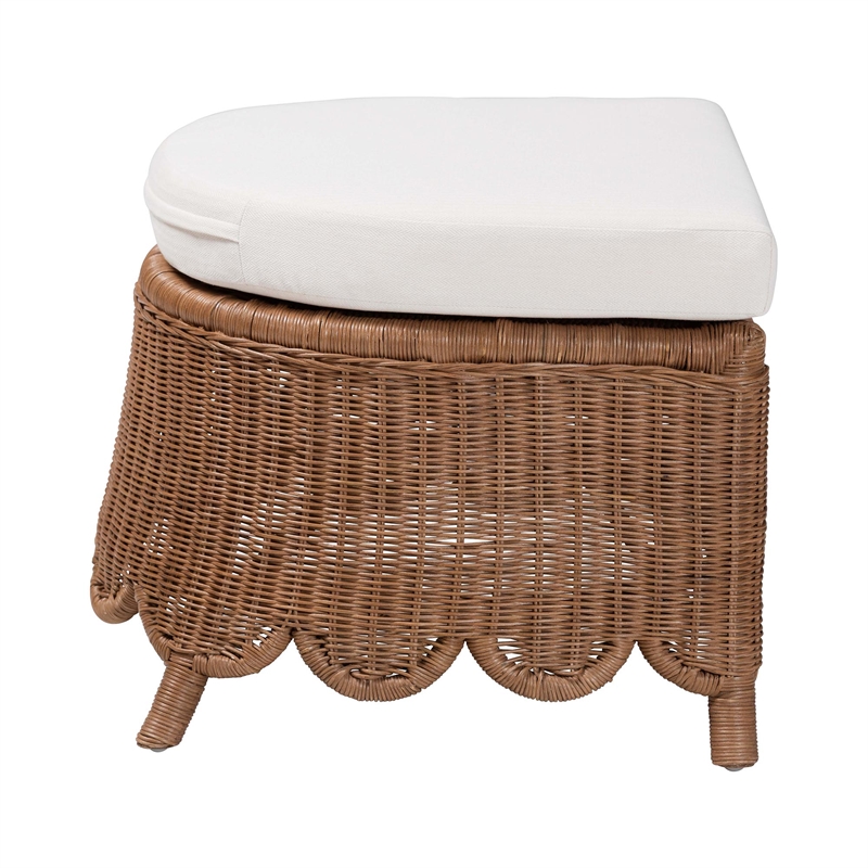 bali & pari Detta Rattan Footstool with Cushion - Handwoven Wicker Ottoman