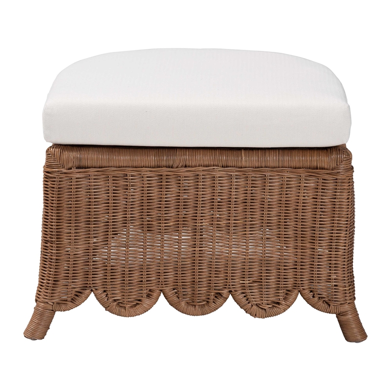 bali & pari Detta Rattan Footstool with Cushion - Handwoven Wicker Ottoman