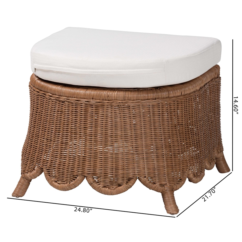 bali & pari Detta Rattan Footstool with Cushion - Handwoven Wicker Ottoman