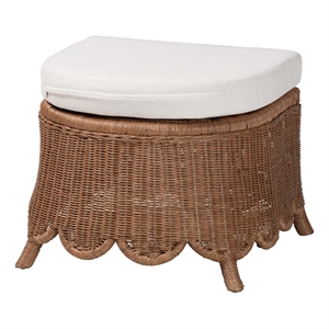 bali & pari Detta Rattan Footstool with Cushion - Handwoven Wicker Ottoman