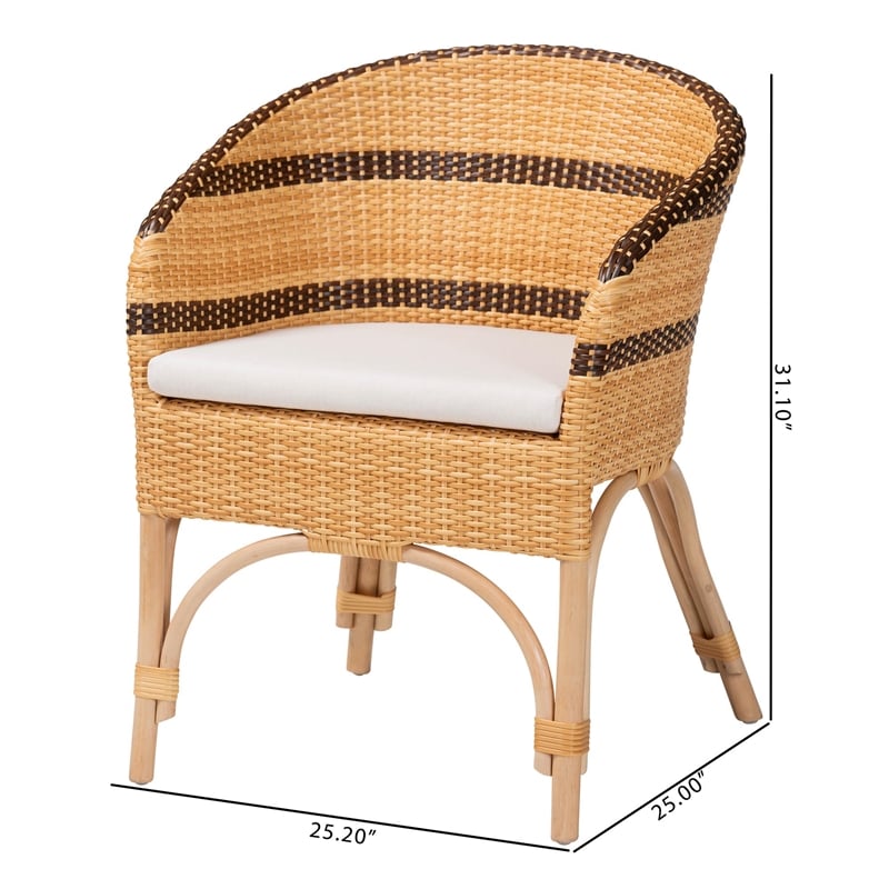 bali & pari Elma Rattan Dining Chair with Cushion - Barrel-Back Accent Chair