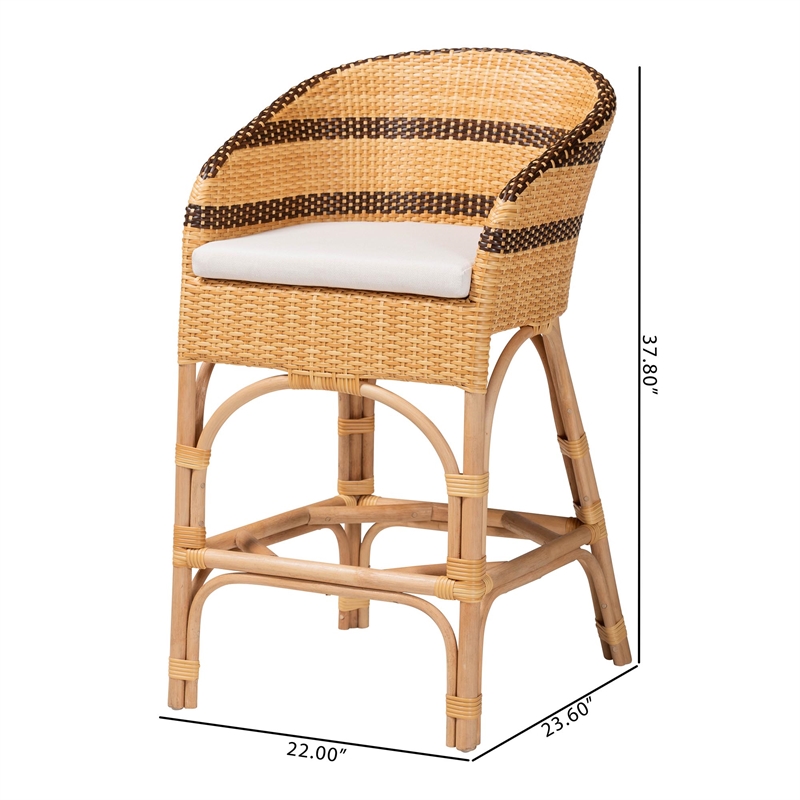 bali & pari Elma Rattan Counter Stool with Cushion - Barrel-Back Counter Chair