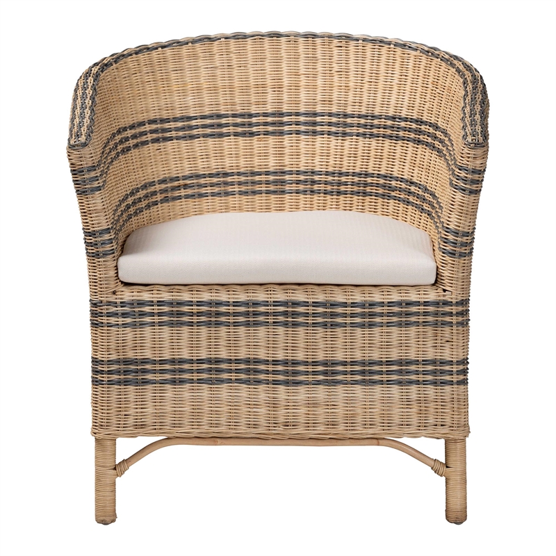bali & pari Elda Natural Rattan Accent Chair - Wicker Barrel-Back Chair