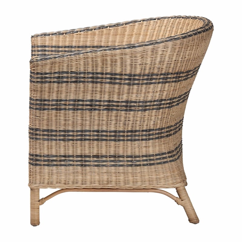 bali & pari Elda Natural Rattan Accent Chair - Wicker Barrel-Back Chair