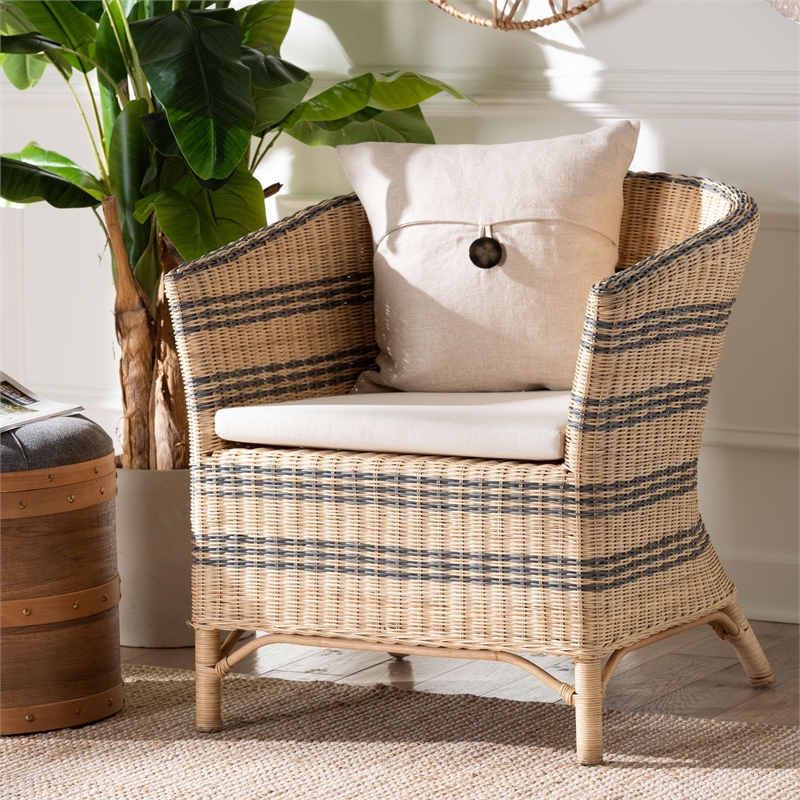 bali & pari Elda Natural Rattan Accent Chair - Wicker Barrel-Back Chair