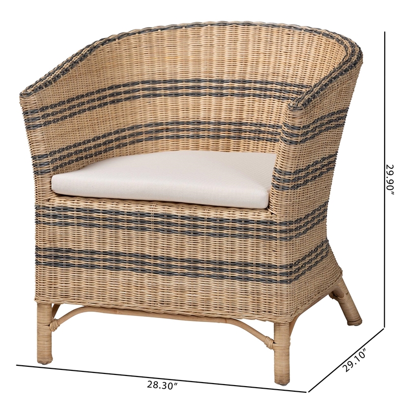 bali & pari Elda Natural Rattan Accent Chair - Wicker Barrel-Back Chair