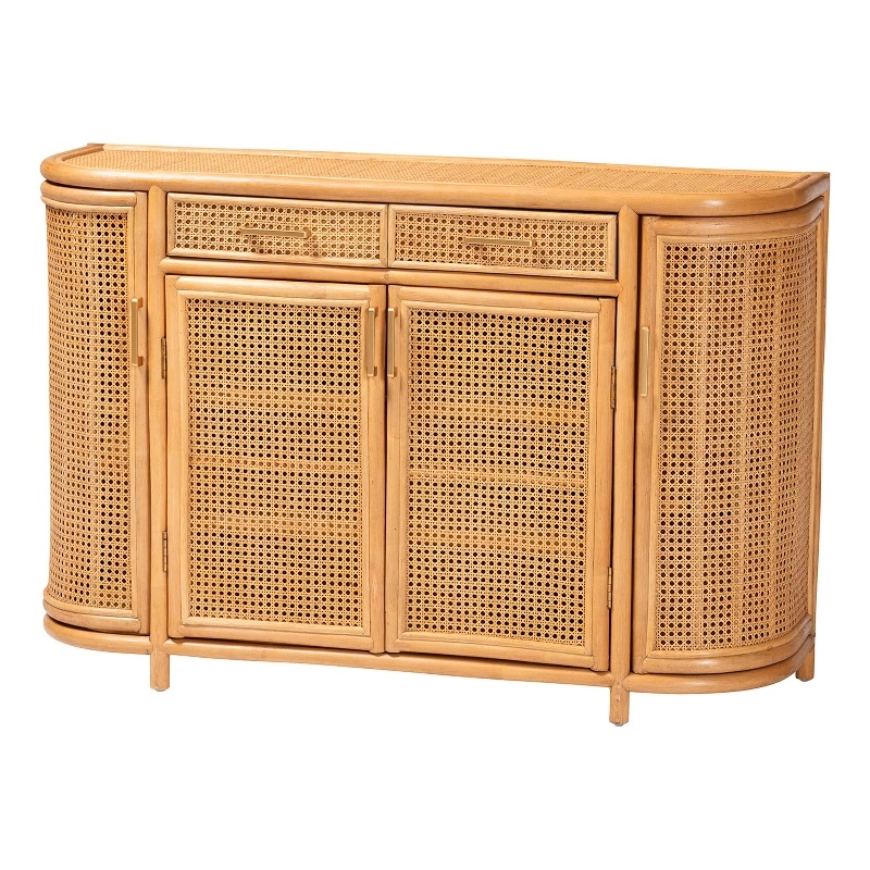 bali & pari McKenna Natural Rattan Sideboard - Handwoven Wicker Buffet Credenza