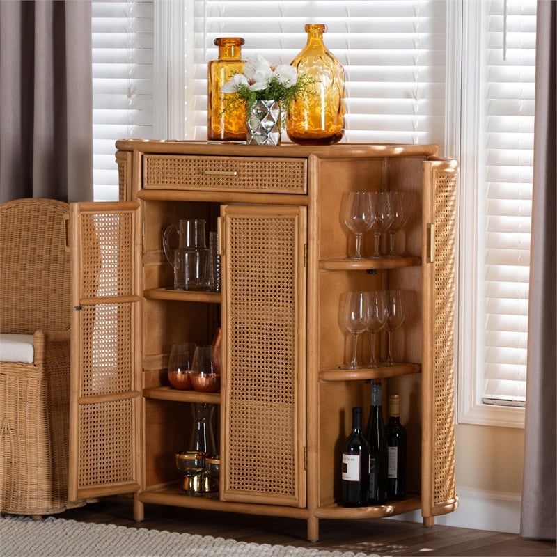 bali & pari McKenna Rattan Storage Cabinet - Handwoven Wicker Accent Cabinet