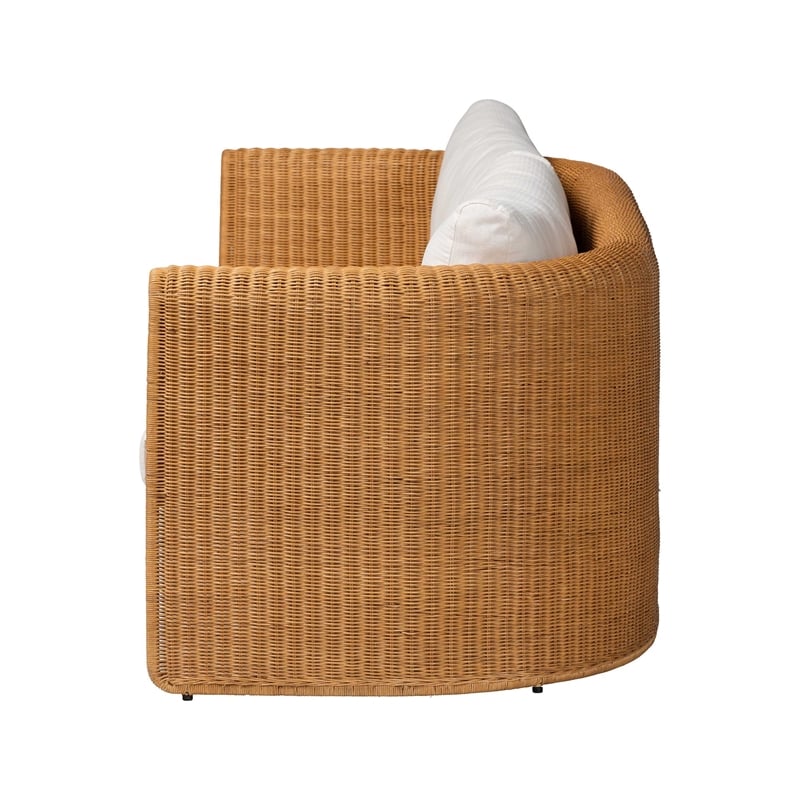 bali & pari Carina Natural Rattan Sofa with Cushion - Handwoven 3-Seater Couch