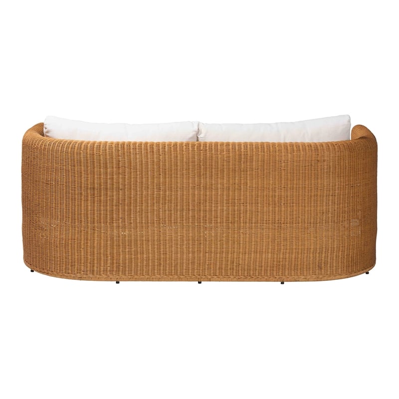 bali & pari Carina Natural Rattan Sofa with Cushion - Handwoven 3-Seater Couch