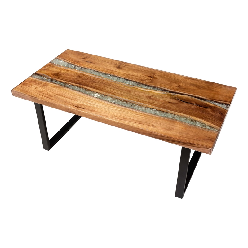 bali & pari Apio Wood Epoxy Resin Coffee Table with Glass Inlay