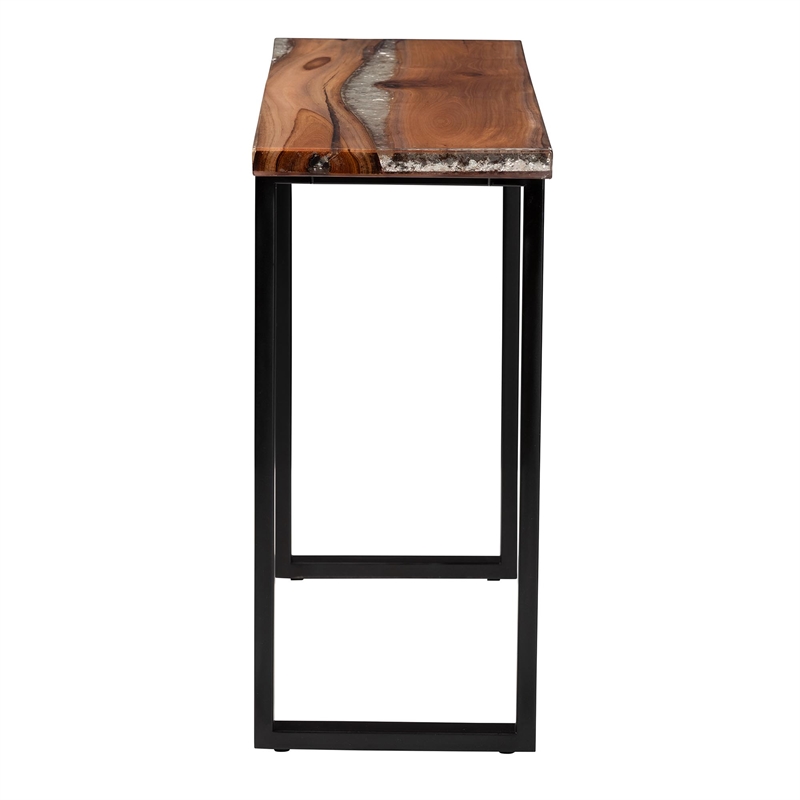bali & pari Apio Wood Epoxy Resin Console Table with Glass Inlay