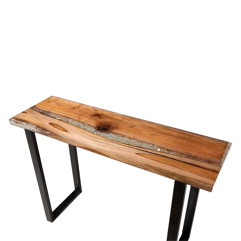 bali & pari Apio Wood Epoxy Resin Console Table with Glass Inlay