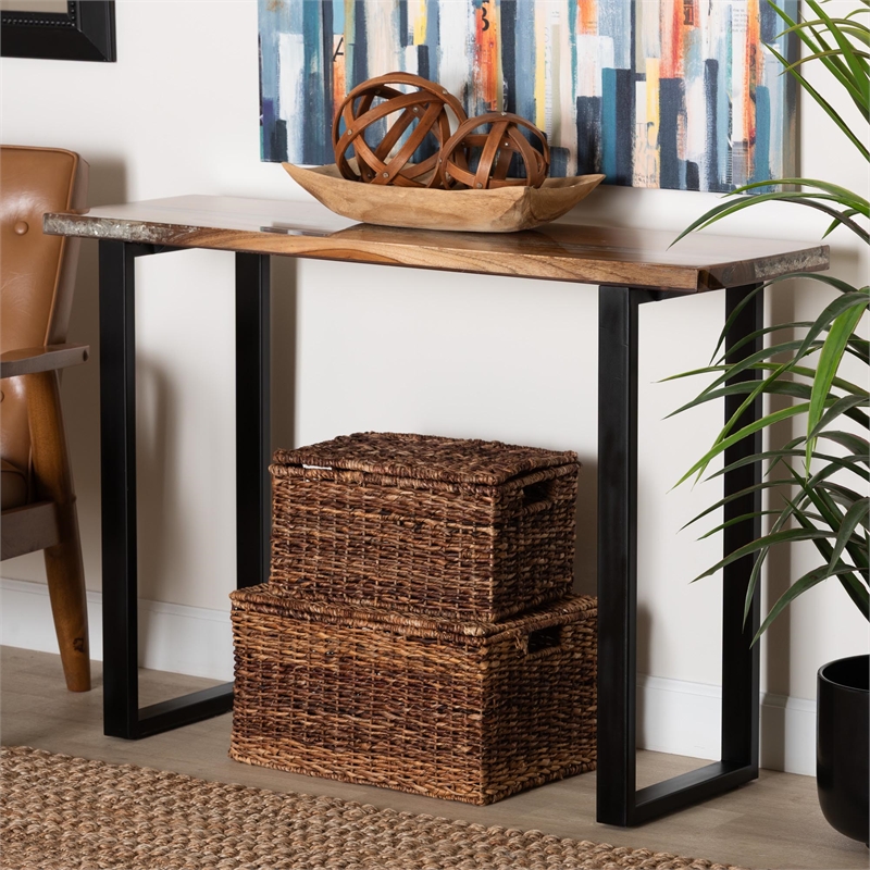 bali & pari Apio Wood Epoxy Resin Console Table with Glass Inlay