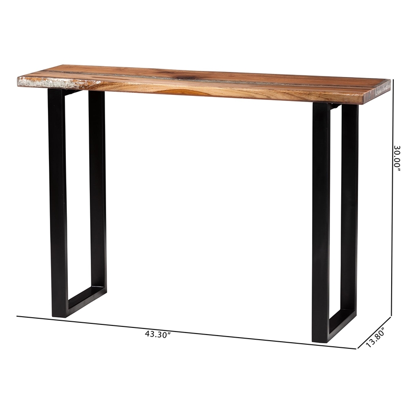 bali & pari Apio Wood Epoxy Resin Console Table with Glass Inlay