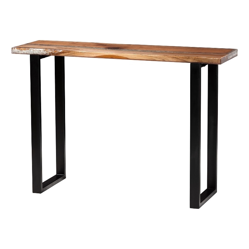 bali & pari Apio Wood Epoxy Resin Console Table with Glass Inlay