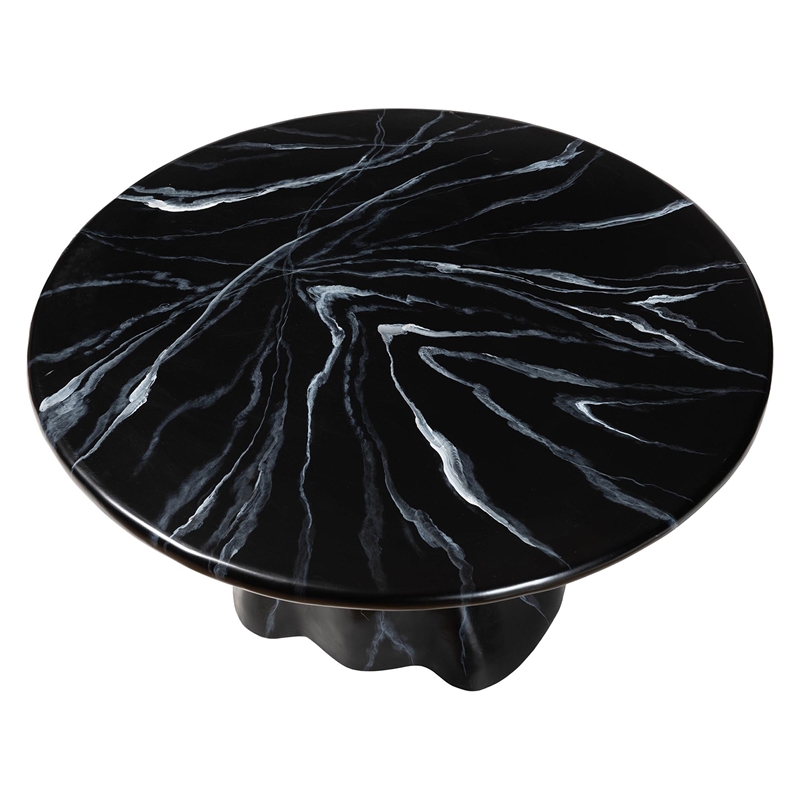 bali & pari Aponi Marbled Resin Coffee Table Sculptural Center Table Black