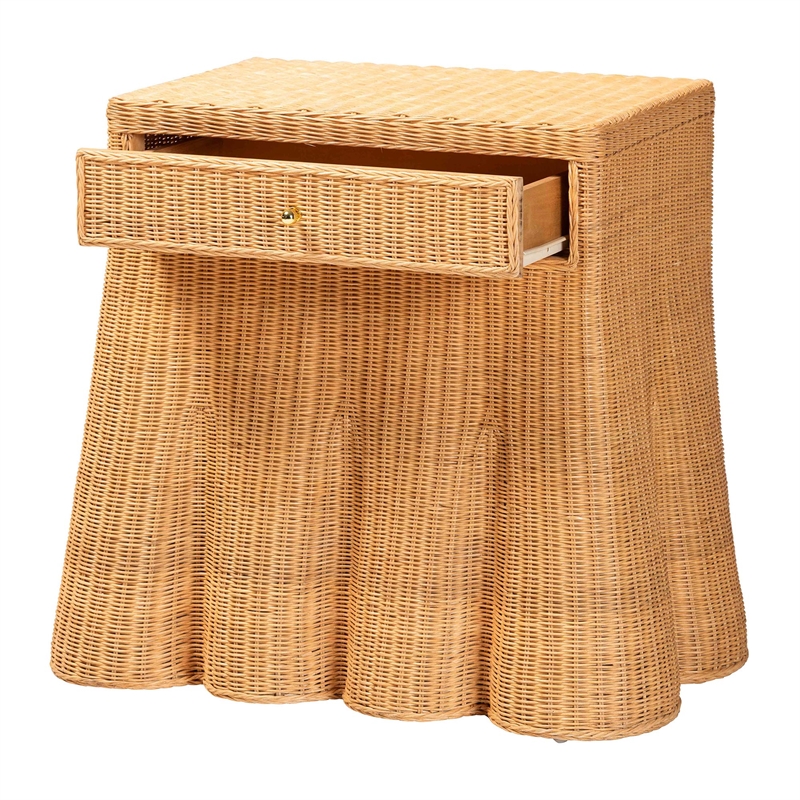 bali & pari Chica Scalloped Natural Rattan Console Table with Drawer