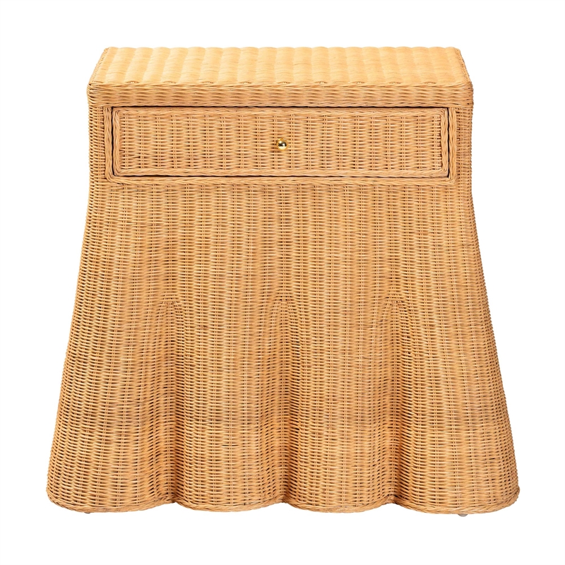 bali & pari Chica Scalloped Natural Rattan Console Table with Drawer