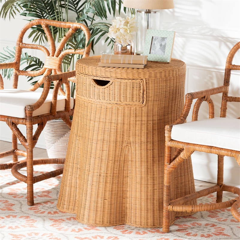 bali & pari Dayo Scalloped Natural Rattan Console Table with Drawer