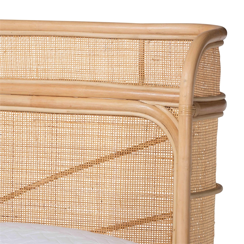 bali & pari Fiore Natural Rattan Bed Frame Handwoven Wicker Headboard Queen