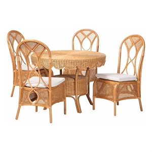 bali & pari Tony 5-Piece Natural Rattan Dining Set with Round Table and 4 Chairs