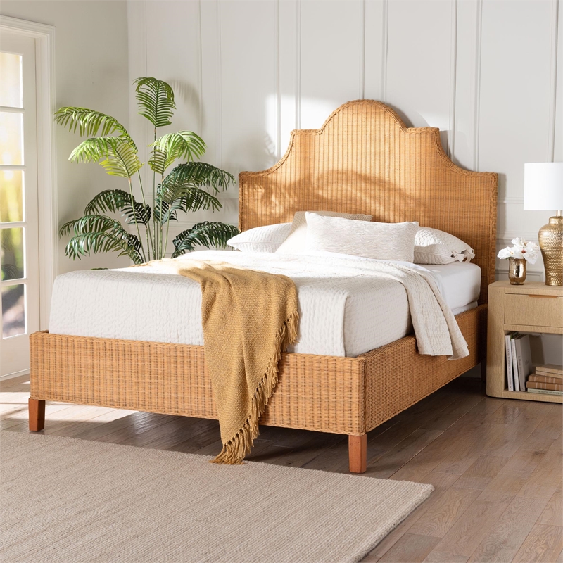 bali & pari Melanie Natural Rattan Bed Coastal Boho Bed Frame Queen