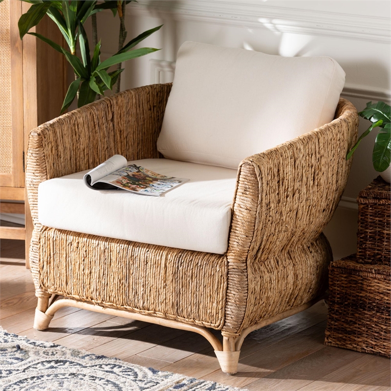 bali & pari Roma Rattan and Seagrass Armchair with Cushions