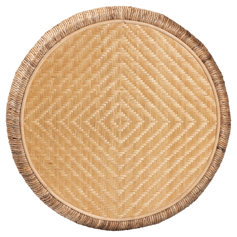 bali & pari Roma Rattan and Seagrass Coffee Table Low Profile Boho Accent Table