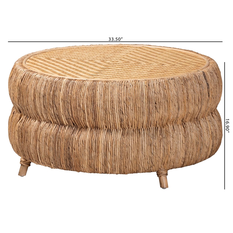 bali & pari Roma Rattan and Seagrass Coffee Table Low Profile Boho Accent Table